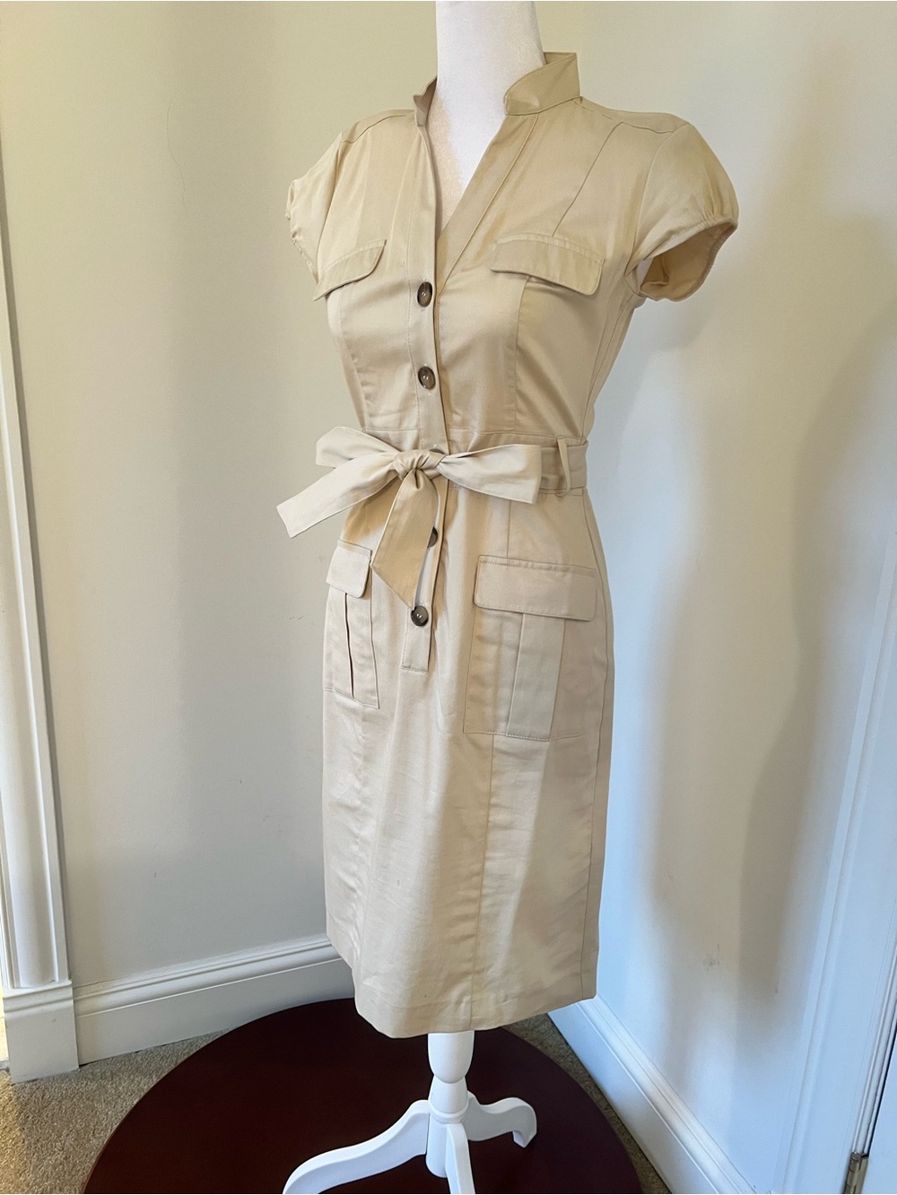 H&M Cream Utility Tie-Waist Shirt Dress
